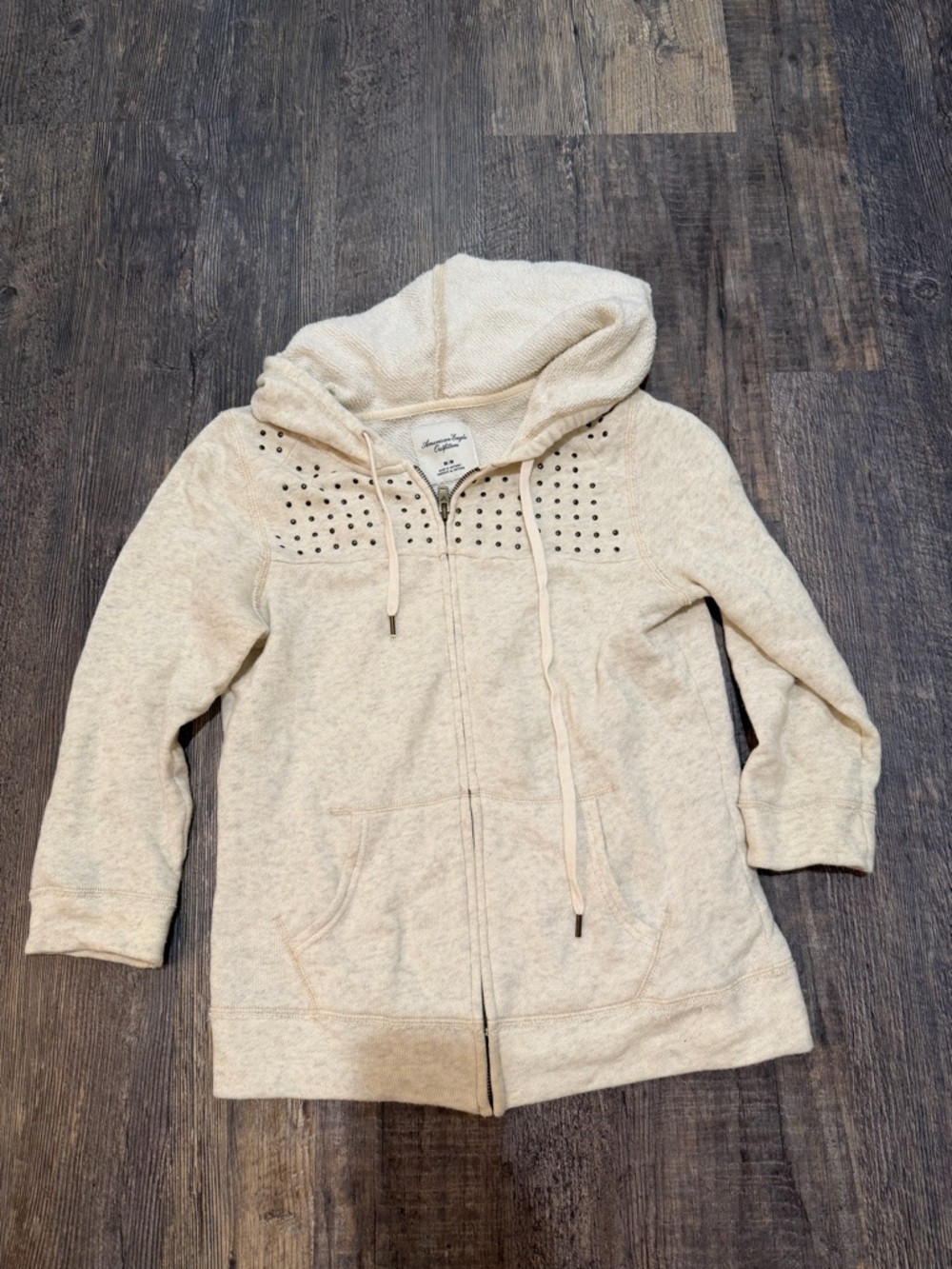American Eagle Vintage Cozy Studded Zip-Up Hoodie Jacket - Cream